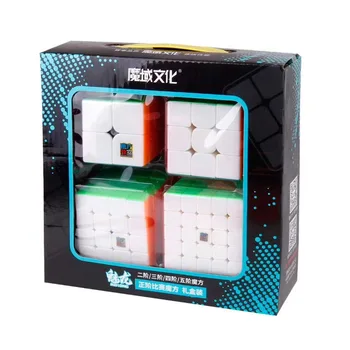  4pcs Cubo Mágico Conjunto Moyu Qiyi 4in1 Velocidade de Quebra-cabeça 2x2 3x3 4x4 5x5 Pyraminx Skewb Educacional Fidget Brinquedo Para as Crianças Cubo Mágico