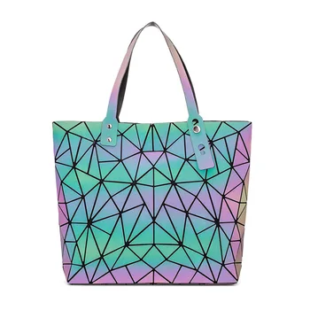  sac principal Luminosos geométricas sacos para as mulheres 2020 Acolchoado Saco de Ombro Laser Simples de Dobramento de Bolsas Holograma bolsa feminina