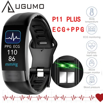  UGUMO P11 Mais Inteligente Pulseira Corpo Monitoramento de Temperatura Inteligente Pulseira de ECG PPG Smart Watch frequência Cardíaca Pressão Arterial Pulseira