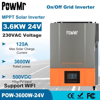  PowMr Em Off Grade Inversor 24V 3600W com MPPT 120A Solar Carregador de Onda Senoidal Pura Híbrido Inversor Solar 230V PV 5000W 500VDC