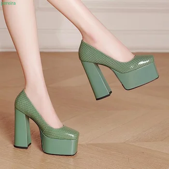  Verde Slip-on, Plataforma de Bombas de Verão, as Mulheres da Nova Chegada Sólido Chunky Calcanhar, Dedo do pé Redondo Moda Sexy, Simples e Sapatos de Boa Qualidade