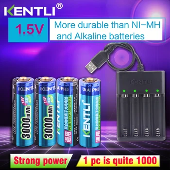  KENTLI de 4pcs AA de 1,5 V 3000mWh de lítio recarregável do li-íon bateria + 4 Canais de li-íon do polímero da bateria do carregador de baterias