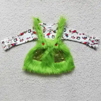  Criança menina Fuzzy cartoon roupas de menina suspensórios saia macacão de Natal personalidade única menina roupas de presentes de Natal