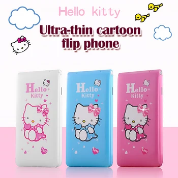  Sanrio Pequeno Telefone Celular D10 Kawaii Personalidade Hello Kitty Telefone Flip Cartoon Telemóvel Bonito para Crianças de Telefone Celular Presentes