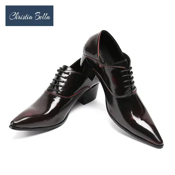  Christia Bella Plus Size Homens Oxfords de Salto Alto de Couro Sapatos de Casamento Formal, Vestido de Negócio Sapatos para Homens