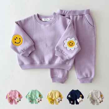  A Coreia Do Inverno Quente Bebê Menina Menino Conjunto De Roupa De Bordados Engrossar Lã Casaco + Calça De Bebê Menino De Treino De Criança Roupas De Menina
