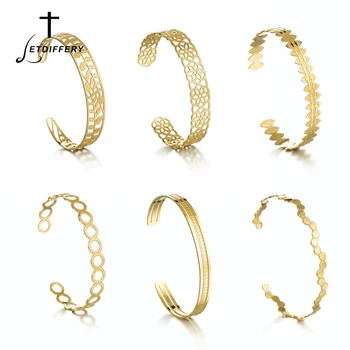  Letdiffery Vintage Dourado Pulseira para Mulheres 6 Estilos de Aço Inoxidável de Casamento Oco Flor Punho Braceletes de bijuterias