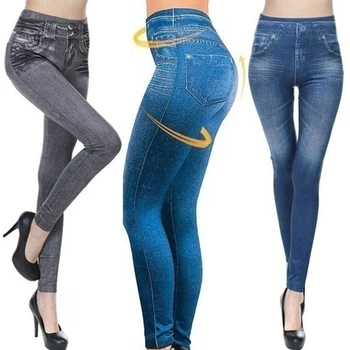  Mulheres Leggings 2022 Fashion Faux Calças Jeans, Calças Muito Sensual Bolso Leggins De Verão Casual Lápis Calça