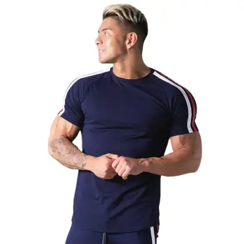 Ginásio de Fitness Camisa de homem Correndo Esporte Skinny, T-shirt de Manga Curta de Algodão Tee Superior Verão Masculino de Musculação o Treino de Vestuário