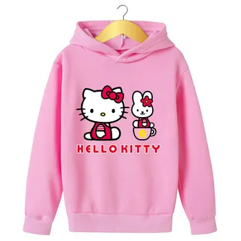  Hello Kitty Capuz Crianças Anime Roupas Camisolas para os meninos Menina suar a camisa Cosplay de Roupas para adolescentes Top de Moda Outono