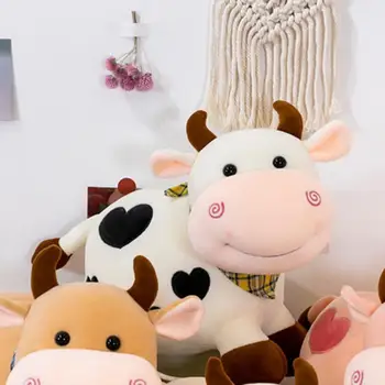  25CM Bonito dos desenhos animados Vaca de Pelúcia Macia Bull Animal de Pelúcia Almofadas Kawaii Gado Boneca Crianças Presentes de Aniversário de Bebê Dormir Travesseiros