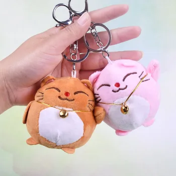  Coreia criativo gatinho bonito chaveiro de pelúcia boneca chave do carro cadeia de sorte gato bag duplo pingente feminino