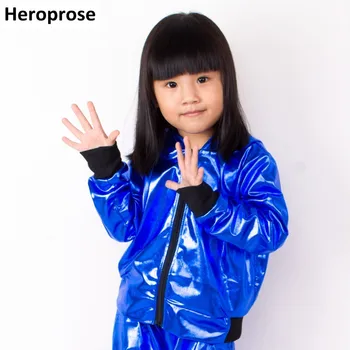  Heroprose Nova Moda Meninas Meninos Azul Jazz, Hip Hop, Dança De Competição Casaco De Criança Roupas De Roupas De Dança Do Desempenho Da Fase Jaqueta