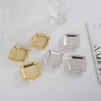  10Pieces de Ouro de Armazenamento Mini Bandeja de Prata Bolo Prato de Fruta de Exibição de Jóias Bandeja de Plástico de Festa de Sushi Placa Para a Decoração Home