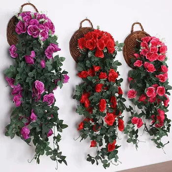  80cm de Flores Artificiais Plantas Trepadeira de Rosas Folha de Hera, Vinha Para Casa, Decoração do Casamento por Atacado DIY Pendurar a Guirlanda