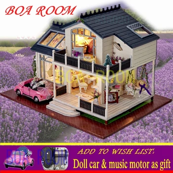  Casa de boneca Poppenhuis Casa De Boneca. Romântico lavanda de Provence em Miniatura Modelo de Brinquedo de Madeira do Mobiliário Conversível Casa de bonecas A032