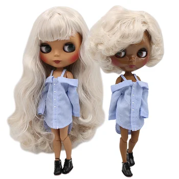  GELADO DBS Blyth boneca 1/6 bjd loira de cabelos brancos 30cm boneca personalizada boneca DIY brinquedo anime meninas de pele bronzeada e brilhante face escura da pele matte rosto