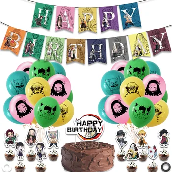  38Pcs/set Kimetsu não Yaiba de festas Decoração Demon Slayer balão Feliz Aniversário Banner Anime tema Bolo Topper