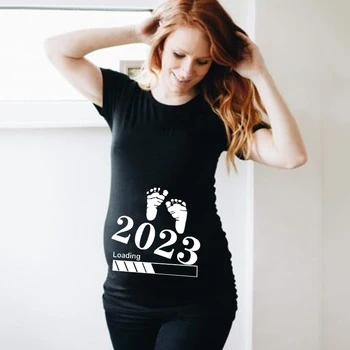  Bebê de Carregamento de 2023 Impressão Grávida T-Shirts Maternidade de Manga Curta T-shirt Gravidez Anúncio Tops Nova Mãe Camisetas Roupas Tee