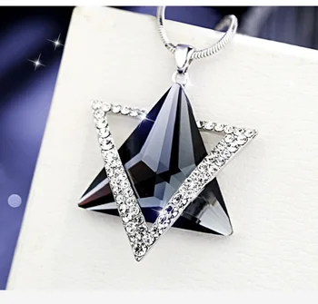  O coreano Moda Geométrica Triângulo Azul Cristal Colar Pingente Mulheres Estrela de Seis Pontas de Metal Acessórios, Jóias de Nenhuma Cadeia
