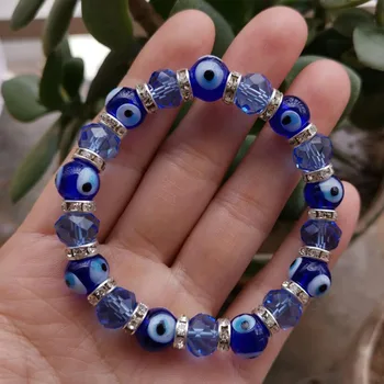  Olho Mau Sorte Pulseira Amuleto De Nazar Turquia Azul Esferas De Cristal Casal Bracelete Para As Mulheres Garota Ajustável Fashion Jóias