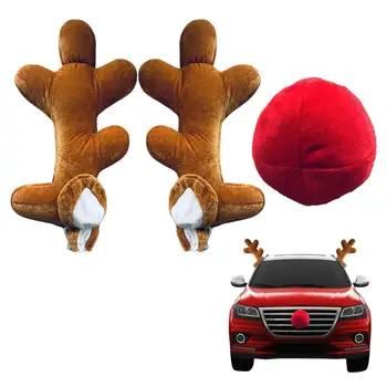  Renas De Natal Carro Decorações Antler & Vermelho No Nariz Da Rena De Natal Carro Decorações De Natal Auto Decorações De Carro Kit Decoração