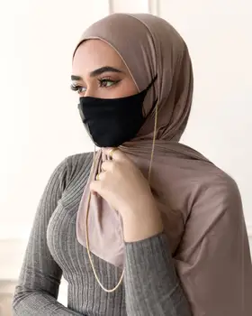  Novo Styel Elástico Jersey Hijab Com Buracos De Orelha Mulheres Muçulmanas Turbante Conveniente Headwrap Fácil Para O Uso De Máscara De Fones De Ouvido Estetoscópio