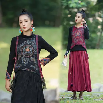  2022 oriental vintage tang terno de colete patchwork retro bordado de flores nacionais colete chinês tradicional mulheres colete curto