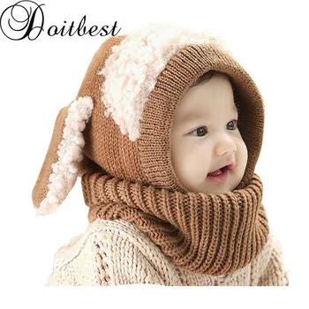  Doitbest coreano estilo cão meninos malha chapéus de inverno a pele do bebê meninas Unidos pac pode como xale Idade de 6 meses-4 Anos