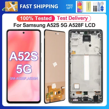  A52S LCD Teste de 100% Para Samsung Galaxy A52s 5G SM-A528B A528N Tela LCD Touch screen Digitalizador de Reparação de Montagem de Peças Com Moldura
