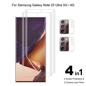  4 em 1 Para Samsung Galaxy Nota 20 Ultra 5G / 4G Protetor de Tela Macia Hidrogel Filme 3D Completa Cobertura & Lente de Câmera de Cinema