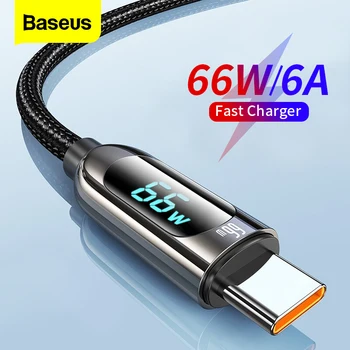  Baseus 66W USB Tipo C Cabo 6A Rápido Carregamento do Carregador Para Huawei P40 LED Digital USB C Dados do Telefone de Fio de Cabo Para o Xiaomi Mi Samsung