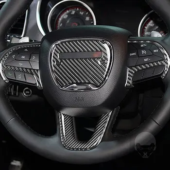  5Pcs de Fibra de Carbono Preto Interior de Carro Cobertura de Volante Adesivo Decorativo para Dodge Challenger 2015 2016 2017 2018 2019 Vara