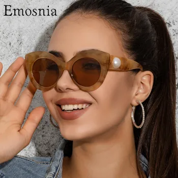  2022 Olho De Gato De Grandes Dimensões Óculos De Sol Das Mulheres Do Vintage Doce Cor De Óculos De Sol Femininos Da Marca De Luxo Pérolas De Óculos Com Lentes De Sol Mujer