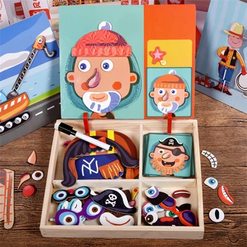 Madeira Magnético de Quebra-cabeça Quebra-cabeça para Crianças, Caixa de Diversão Educativa Quebra-cabeça Ímã Livro Magnético Adesivos de Brinquedos Para as Crianças
