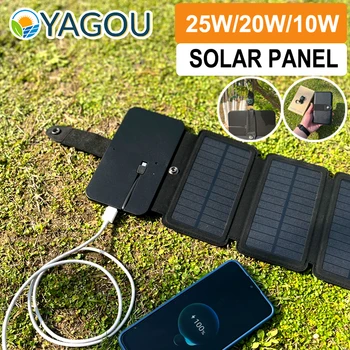  YAGOU Dobrável Carregador Solar 25/20/10W Painel Solar, Célula Sol da Bateria Saída USB de Carregamento Rápido de Dispositivos Portáteis para Mp4 Smartphone