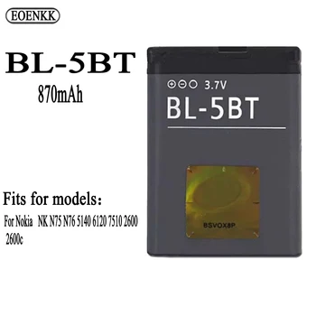  BL-5BT Substituição da Bateria Para Nokia NK N75 N76 5140 6120 7510 2600 2600c Original Baterias de Capacidade de Bateria