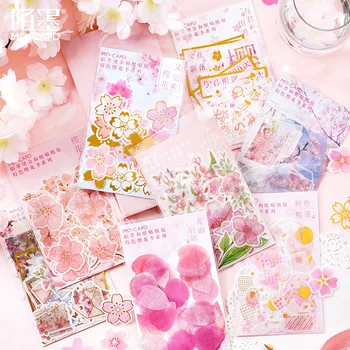  Cor-De-Rosa Da Flor De Cerejeira (Sakura Bronzeamento Washi Etiquetas De Papel Meninas Ins Estilo Manual Decorativos Adesivos Pack