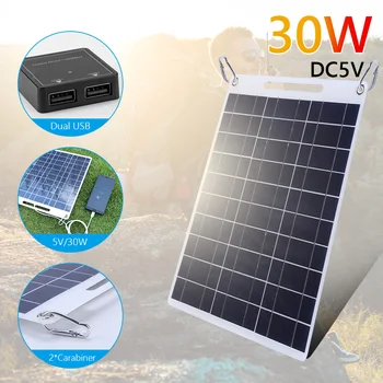  30W Dual USB, Carregador Solar Painel Solar Portátil Painel de Saída USB Portátil Exterior do Sistema Solar para a Célula Carregadores de telemóveis