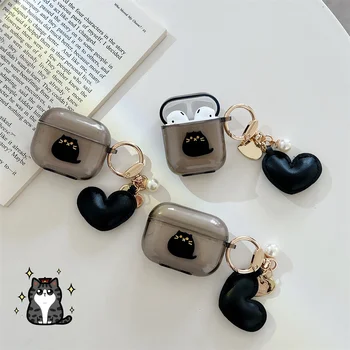  Bonito Engraçado Gato Preto Soft Case para AirPods 1 2 3 de Novo Fone de ouvido Bluetooth para AirPods Pro Carregamento Tampa da Caixa com Amor Pingente