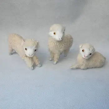  a vida real de brinquedo ovelhas 9-12CM modelo rígido,polietileno&peles de ovelhas , um monte / 3 peças de brinquedo de presente da decoração h0049