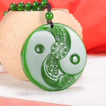  Chinês Verde Jade Taiji Bagua Colar Pingente Charme Jóias Acessórios De Moda Esculpidas À Mão, Homem, Mulher Sorte Amuleto Novo