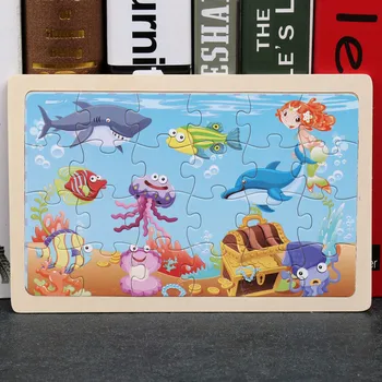  24 Peças de Madeira Puzzle Crianças Brinquedo de Bebê Madeira de Quebra-cabeça Dinossauro do desenho animado Animal Início de Brinquedos Educativos para Crianças de 5-14 anos