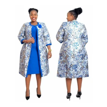  2022 verão sexy mulheres africanas de impressão de poliéster plus size vestido de terno (vestido e casaco) 2XL-6XL