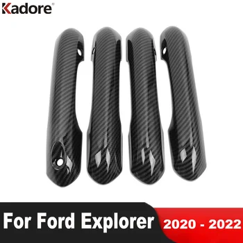  Maçaneta Tampa De Acabamento Para Ford Explorer 2020 2021 2022 Fibra De Carbono Carro Do Lado Do Puxador Da Porta Tigela A Xícara De Cobre Adesivo Acessórios