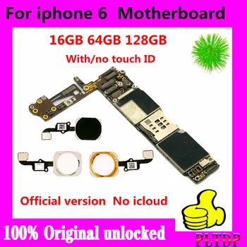  100% Original desbloqueado para iphone 6 placa-Mãe Com Toque de IDENTIFICAÇÃO Não icloud placa-mãe para o iphone 6 quadros lógicos 6gb de 128gb 64gb