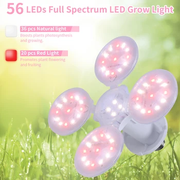  50W LED Cresce a Luz do Bulbo do Pleno Espectro de Luz Cresce 4 Folhas de Design Dobrável para Plantas de Interior, de Sementes de produtos Hortícolas Flores