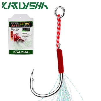  KATYUSHA 10Pcs Metal Jig Ajudar Ganchos 11-20# Com PE Linha de Penas Sólido Anel de Jigging Cauda Anzol para a Pesca do Lure Ganchos