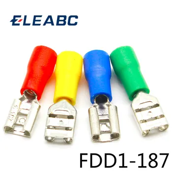  FDD1-187 Feminino Elétricos Isolados Crimpagem de Terminais para 22-16 AWG Conectores de Cabo, Conector de Fios 100PCS/Pack FDD1.25-187 FDD
